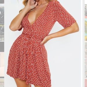 Pretty little thing Terracotta Polka Dot Dress
